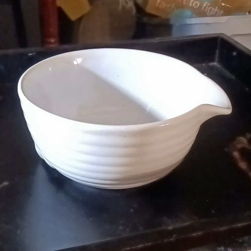Vintage 50's Milk White Ringware Mixing Bowl with Pouring Spout and Handle